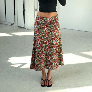 Vintage multicolored floral print maxi skirt